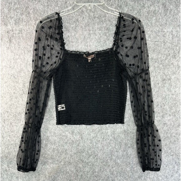 Evolutionary Black Sheer Overlay Top Long Sleeve Whimsigoth Fairy Size M - Picture 4 of 9